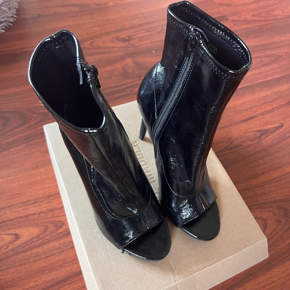 Patent leather peep toe booties straight from Steve Madden.